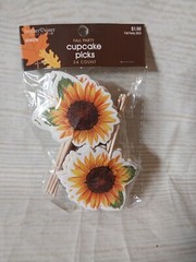New! Sunflower Cupcake Picks Toppers 24 count Baking Fall Spring Summer Floral