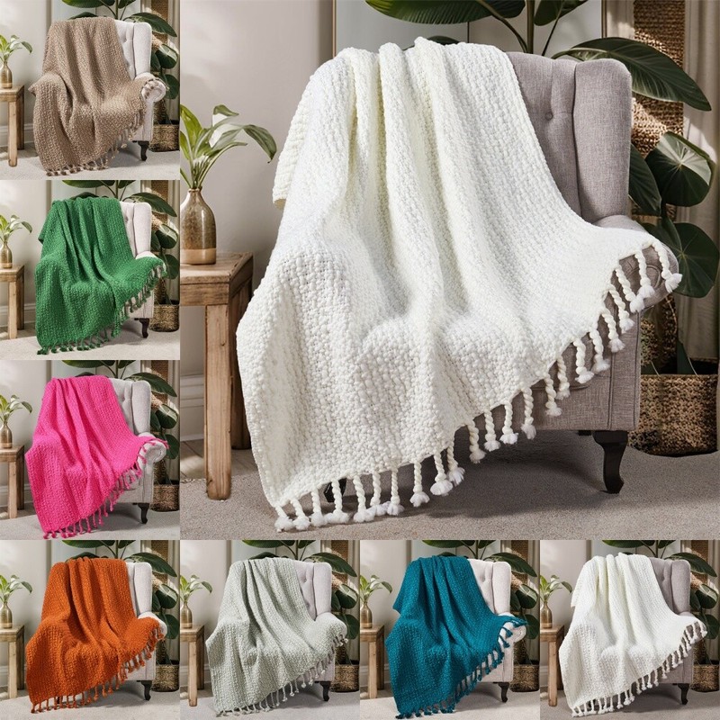Textured Basket Weave Knit Throw Blankets for Couch Bed Soft Cozy Knit Blanket