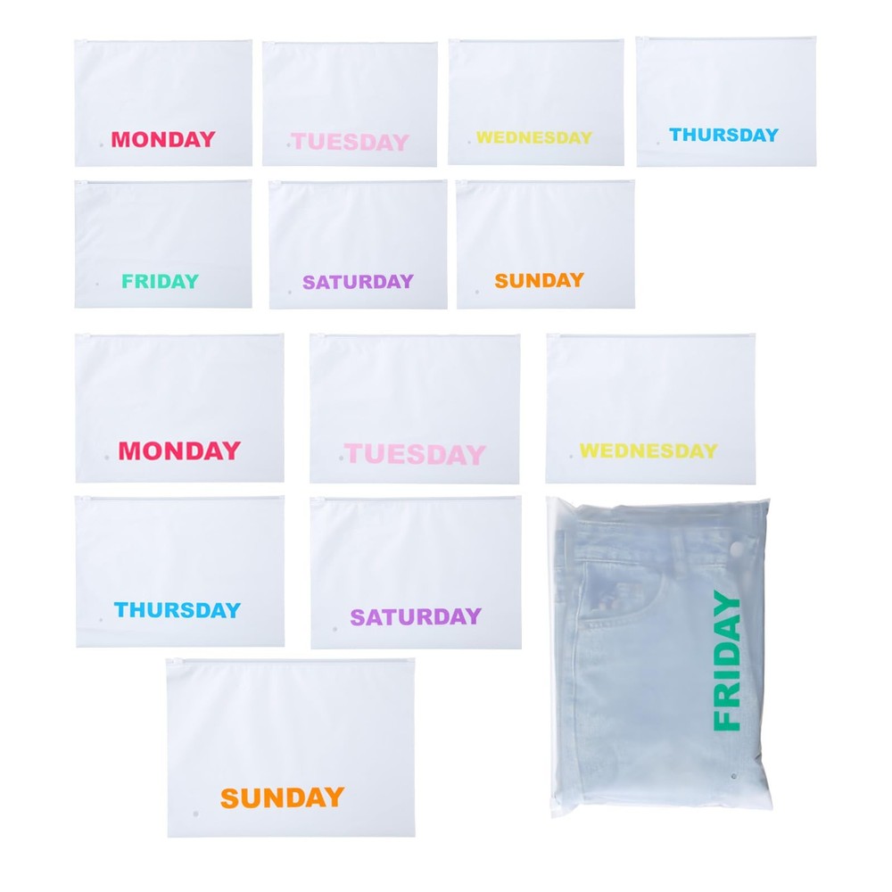 14 Pcs Days of The Week Packing Cube 10×14 Clothing Pouch Summer Camp Trunk O…