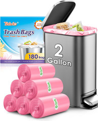 2 Gallon 180 Counts Strong Trash Bags Garbage Bags, Bathroom Trash Can Bin Liner
