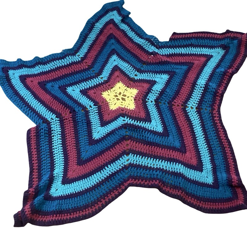 Handmade Crocheted Star Shaped Afghan Throw Lap Blanket