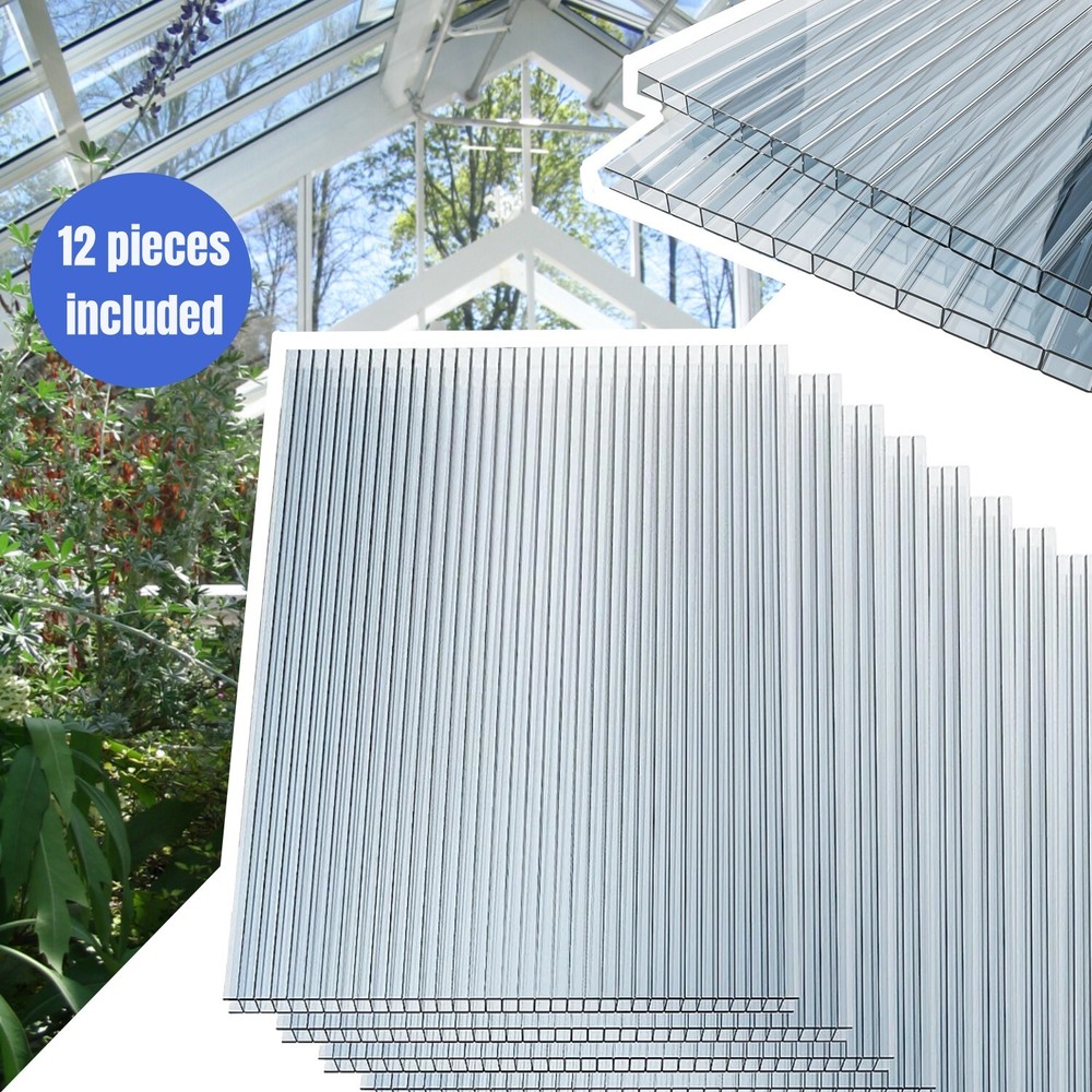 12pcs Polycarbonate Greenhouse Panel 45×24» Twin-Wall Sheet 0.16 Thick Durable