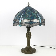 Dragonfly Style Tiffany Table Lamp Stained Glass Desk Light for Home Decor H 18″