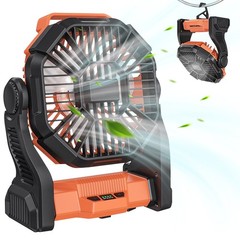 Ventilador portátil de camping 5200 mAh con luz LED, silencioso y recargable