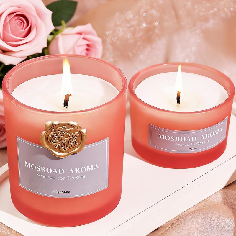 MOSROD Luxury Rose & Agarwood Scented Candles Gift Set, 2 Packs, Natural Soy Rom