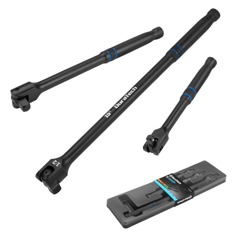 DURATECH 3PCS 6" 10” 15" Breaker Bar Set 1/4" 3/8" 1/2" Drive 180°Rotatable Head gallery
