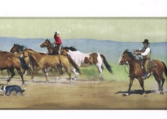 Vintage Western Cowboys Running Horse Horseback Country Vinyl Wallpaper Border