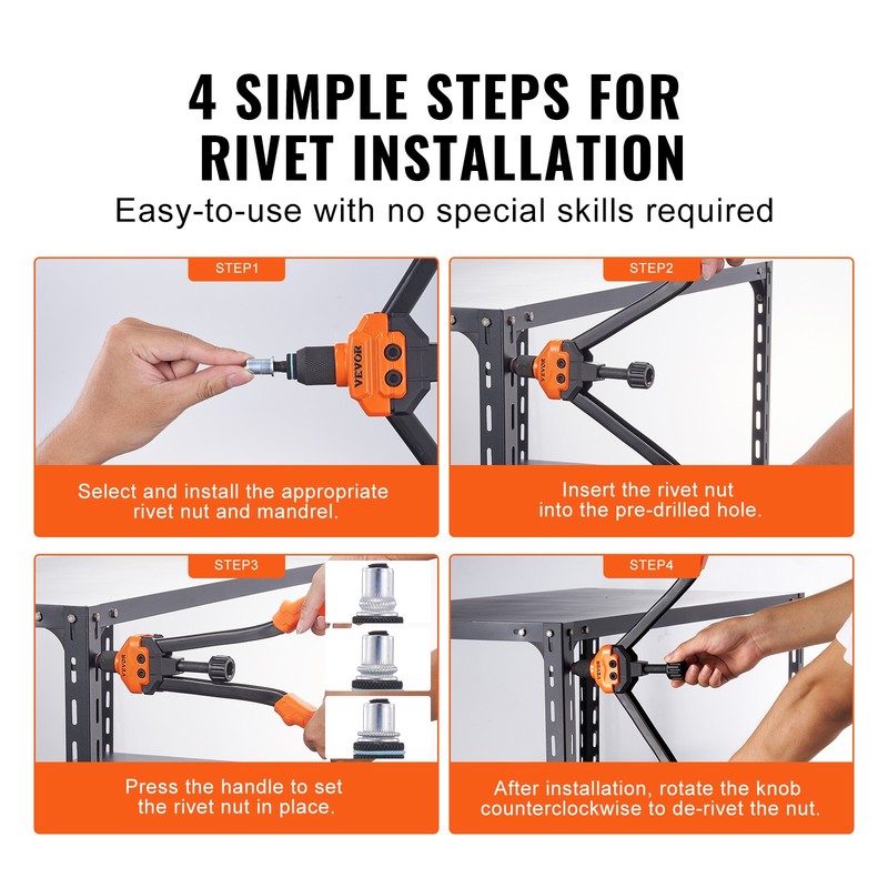 VEVOR Rivet Nut Tool 16in Rivnut Tool Kit 13 PCS Mandrels and 186 PCS Rivet Nuts gallery