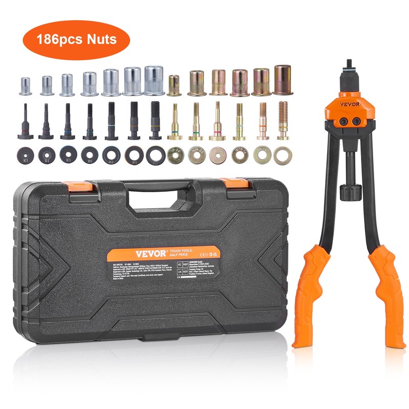 VEVOR Rivet Nut Tool 16in Rivnut Tool Kit 13 PCS Mandrels and 186 PCS Rivet Nuts