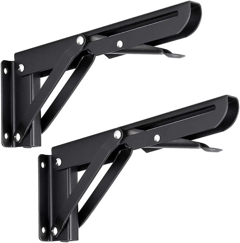 Heavy Duty 8-Inch Folding Shelf Brackets – Black Metal, Max Load 99lbs