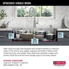 Delta Emery 33″ Workstation Sink, Single Bowl w/ Ledge+Kit-Certified Refurbished