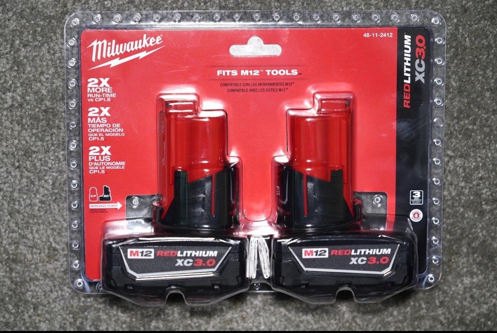 New! Milwaukee M12 48-11-2412 12 Volt 3.0 AH XC Red Lithium Batteries 2 Pack