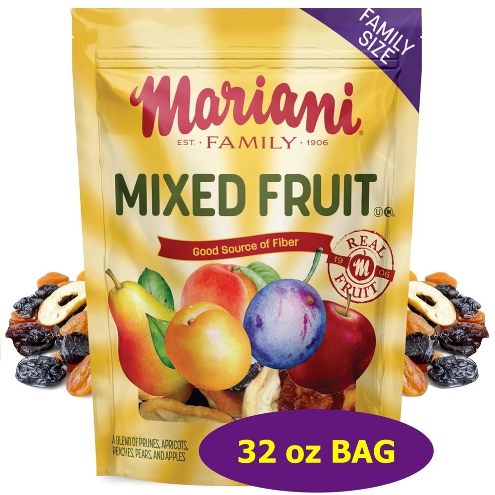 Mariani Mixed Fruit – 32oz Bulk Bag, Dried Real Fruit Mix Healthy Fiber Snack