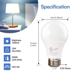 12/24Pack A19 LED Light Bulb 100W Equivalent 1500LM 5000K Daylight Non-Dimmable