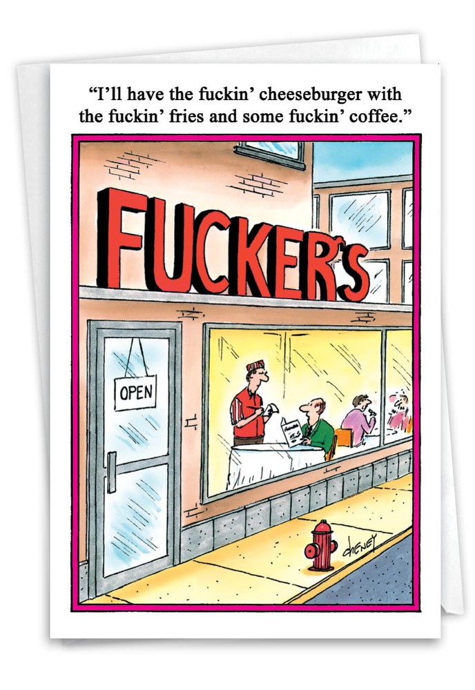 1 Funny Birthday Card with Envelope – F-King Cheeseburger and Fries 8245
