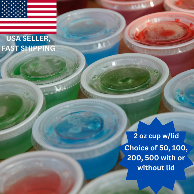 2 oz portion cup – shot cup – plastic souffle cup with lid – 50, 100, 200, 500