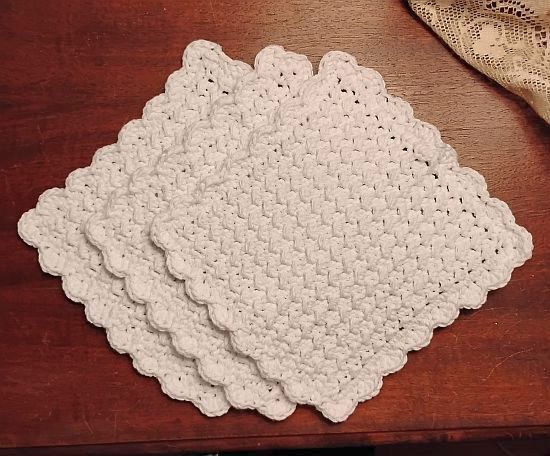Hand Crocheted Dishcloth 100% Cotton Set of 3 – White