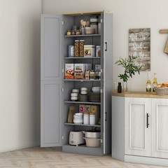 HOMCOM 67″ Kitchen Pantry Storage Cabinet w/ Shelves, Distressed Gray
