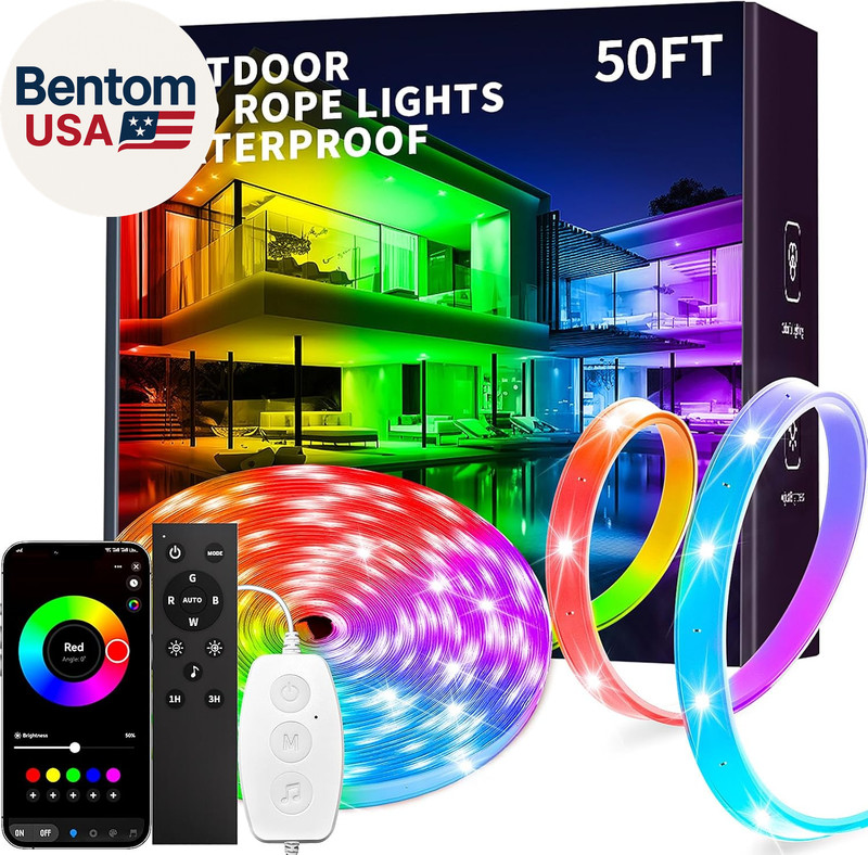 50Ft Outdoor Led Strip Lights Waterproof IP68, RGB Outdoor Led Lights with Butto