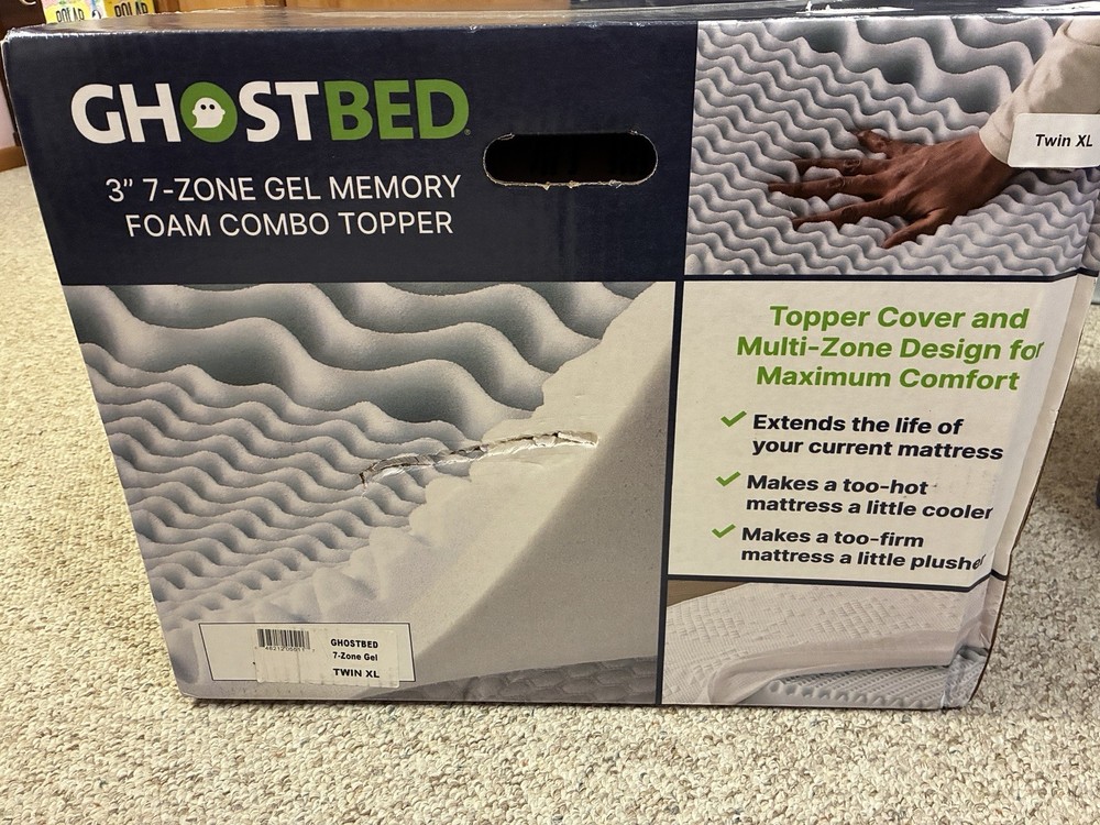 Ghostbed Twin XL 3” 7-zone Gel Memory Foam Combo Topper With Cover