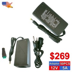 12V Power Supply 5 Amp AC DC Adapter 60W 10~50Pack Transformer For 5050 LED & PC