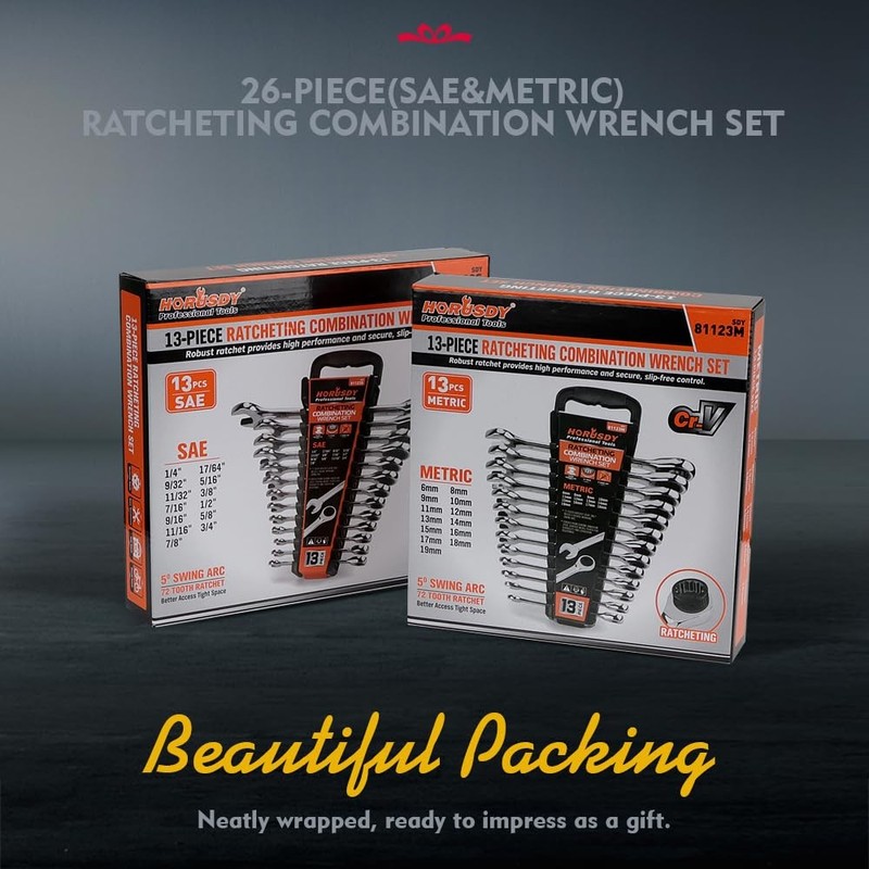 26-Piece Ratcheting Wrench Set | Metric and SAE | Ratchet Combination Wrenche... gallery
