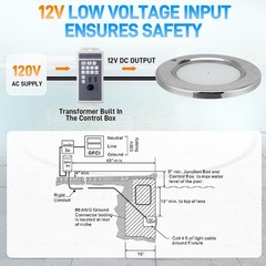10 Inch LED Pool Light for Inground Pool w/Controller 50W Swimming Pool Light