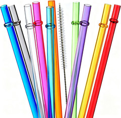 10.5 in Long Reusable Plastic Straws with Brush, Tritan Hard Plastic Tumbler Str