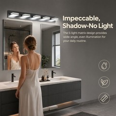 41 in 5 Lights Modern Black LED Vanity Light Bathroom Mirror Wall Sconce Fixture
