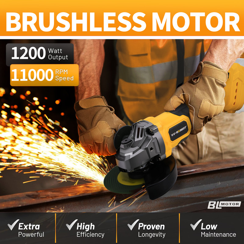Cordless 4-1/2" to 5" Angle Grinder For Dewalt 20V Battery Brushless 11000RPM gallery