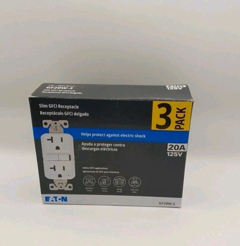 Eaton GF20W-3 PACK White GFCI Decorator Outlet Receptacle 20A 125V New G1***