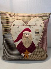 Hobby Lobby Christmas Pillow Felt Applique Santa gingham plaid 15.1 in. square