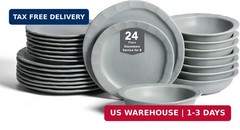 Stone Lain Oasis Stoneware 24 Piece Dinnerware Set, Home Kitchen Dish Set with D