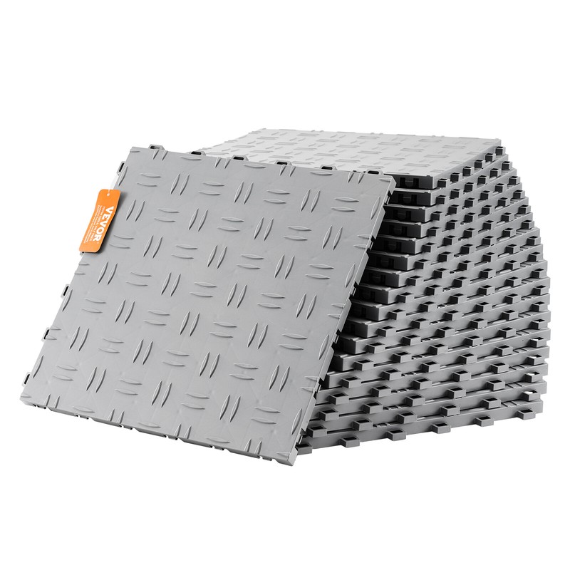 VEVOR Garage Flooring Tiles Interlocking 12×12″ 50 Pack Bulk 50 sq.ft Silver
