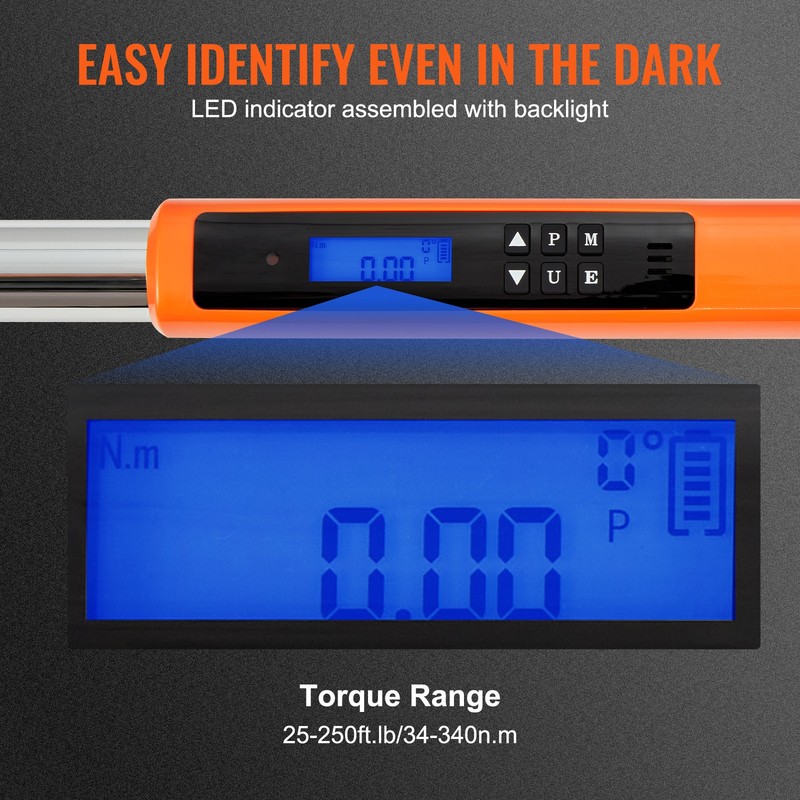 VEVOR Digital Torque Wrench Adjustable Torque Wrench 1/2" Drive 25-250 ft.lb gallery