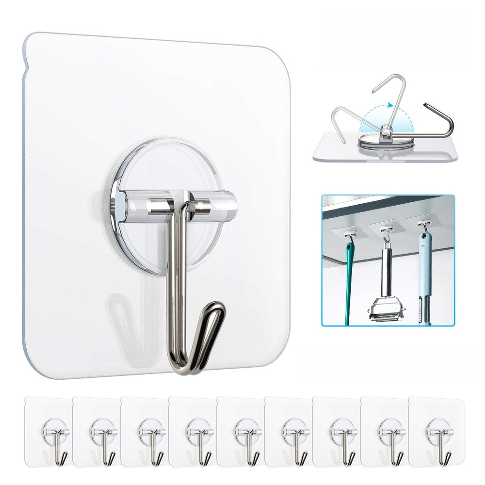 ZNBEN Adhesive Hooks Removable Wall 13 LB Ceiling Hook Medium, Clear