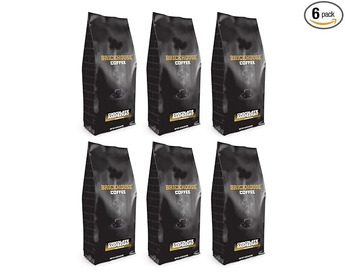 Brickhouse Ground Coffee, Medium Roast, 6 bags, 12 oz each (Chocolate Raspberry)