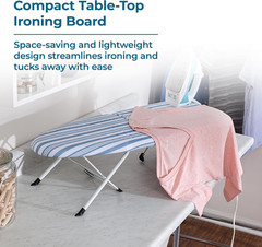 Folding Tabletop Ironing Board with Iron Rest, Blue, 32” L X 12” W, Steel Frame