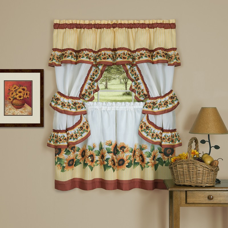 Complete Window Kitchen Cottage Curtain Set with Tier Panels, Top Swag, Tiebacks