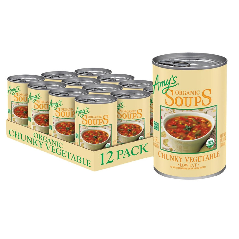 Amy’s Chunky Vegetable Soup, Vegan Gluten Free, Organic Low Fat, 14.3oz, 12ct