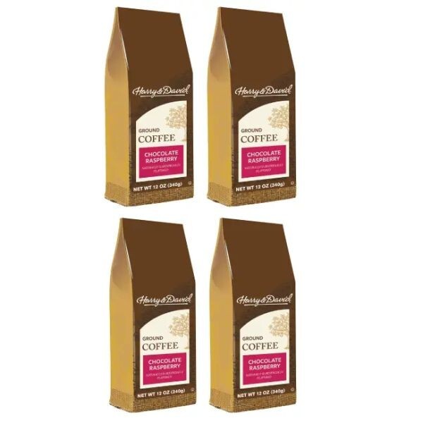 Harry & David Chocolate Raspberry Gourmet Ground Coffee, 4 Bags (12oz each)