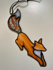 Stained Glass Suncatcher Original Art Glitterorglassshards 9 Inches Lavendar Fox