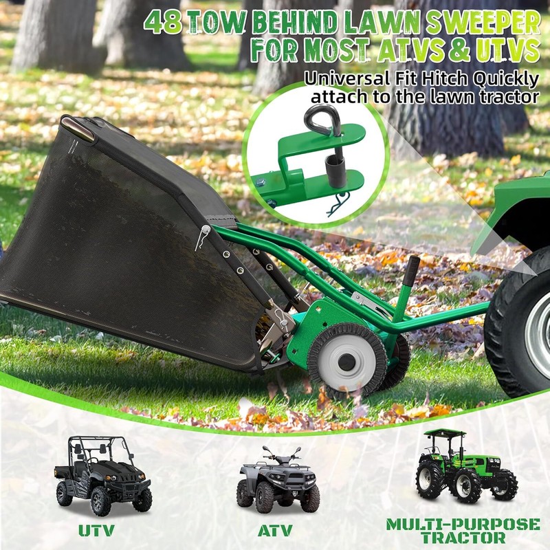 42"/48" Tow-Behind Lawn Sweeper for Grass Collection with Leaf Collector Hopper gallery