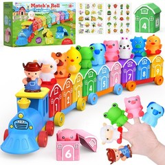 Montessori Toys for Toddlers 1 2 3 Years Old, Farm Animal Train Set with Countin