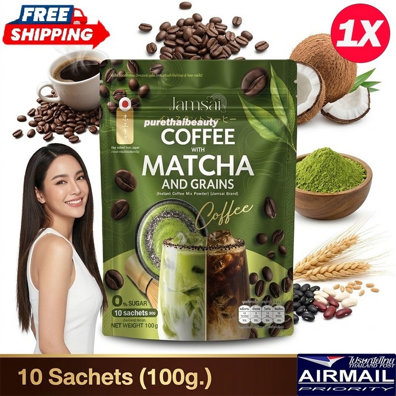 Jamsai Coffee Matcha & Grains Powder Drink 0 Sugar Fat Nourish Good Shape Health