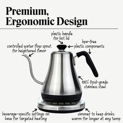 Gooseneck Electric Kettle with Temperature Control – 0.8L Stainless Steel BPA