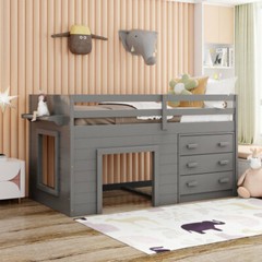 Twin Size Loft Bed with Storage Cabinets For Kids Teens Adults Bedroom Furniture