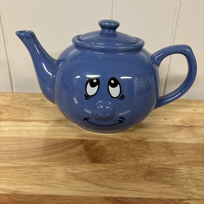 Teapot Funny Smiling Face 3D Protruding Nose Blue Ceramic Collectible 32 oz