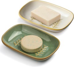 2 Pack Ceramic Soap Dish for Cleaner Shower, Decorative Soap Holder for Bar