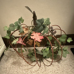 Artificial Autumn Table Centerpiece Metal Pumpkin Frame, Grape Leaves